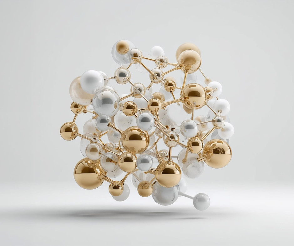 Minimalist conceptual art of interconnected glass spheres, symbolizing community and network.